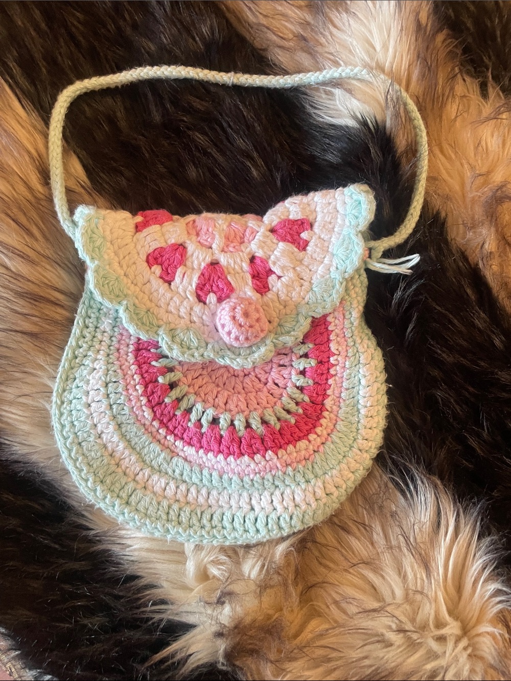 Handmade Crochet Bag in Pastel Pink & Mint, darling homemade